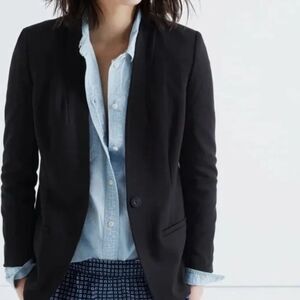 Madewell Black Tribune Blazer, One Button, Collarless Size 12